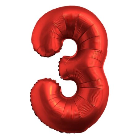 Ballon chiffre 3 rouge chromé de 34 pouces