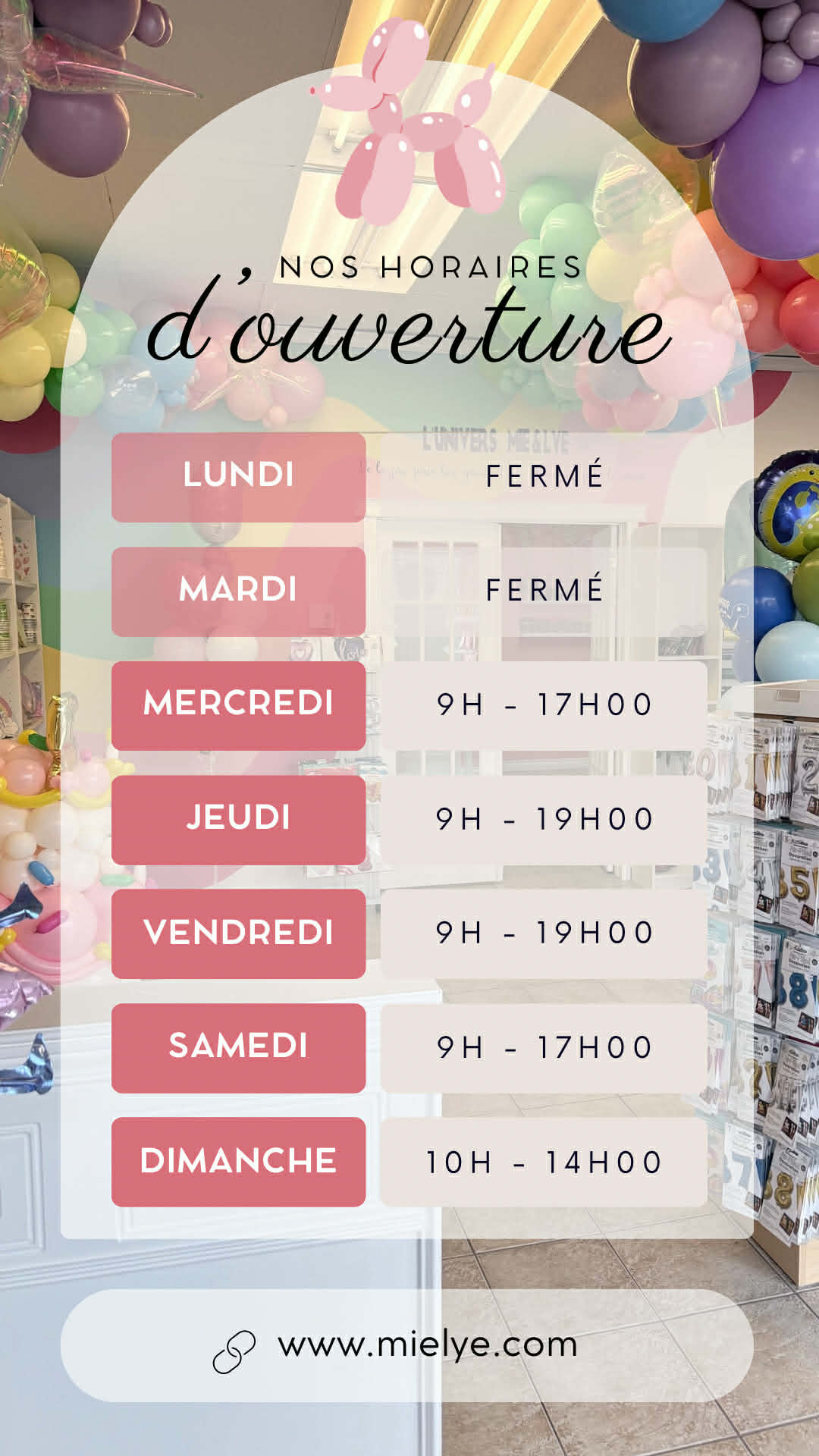Horaires Boutique Mie&Lye - Trois-Rivières